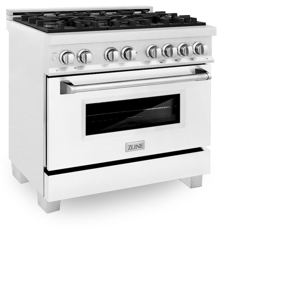 36 In. 4.6 Cu. Ft. Legacy Dual Fuel Range With 6 Burner Gas Cooktop And Electric Convection Oven In Satin Stainless Steel And White Matte Door RASWM36