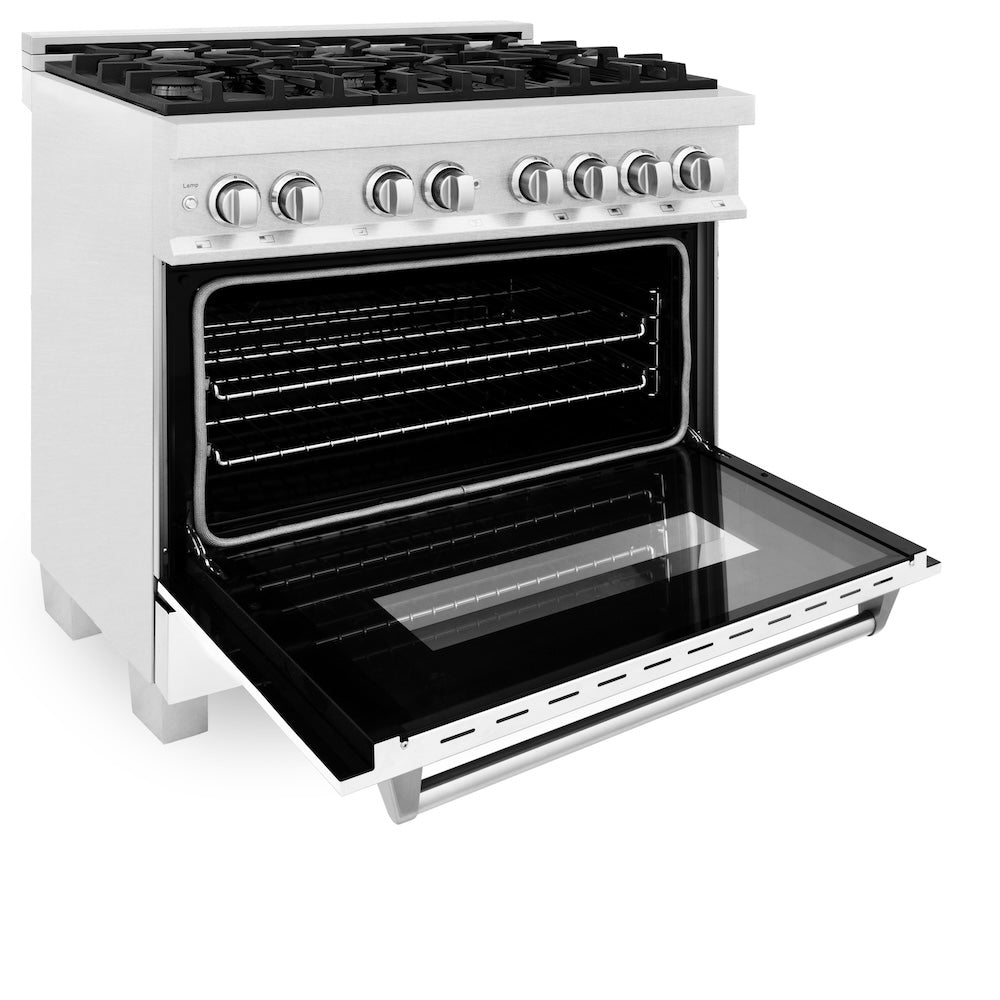 36 In. 4.6 Cu. Ft. Legacy Dual Fuel Range With 6 Burner Gas Cooktop And Electric Convection Oven In Satin Stainless Steel And White Matte Door RASWM36