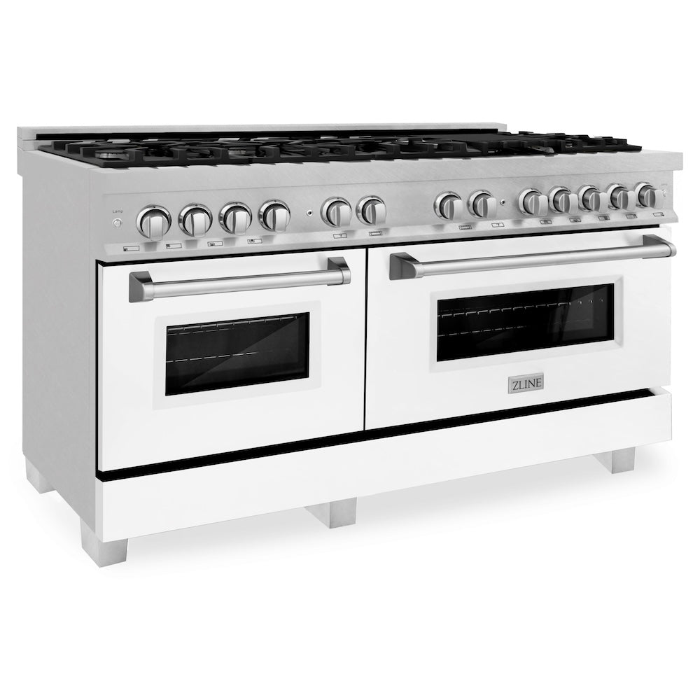 60 In. 7.4 Cu. Ft. Legacy Dual Fuel Range With 9 Burner Gas Cooktop And 2 Electric Convection Ovens In Satin Stainless Steel And White Matte Doors RASWM60