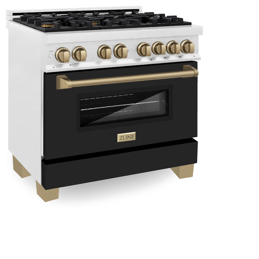 Autograph Edition 36 In. 4.6 Cu. Ft. Legacy Dual Fuel Range With 6 Burner Gas Cooktop And Electric Convection Oven In Satin Stainless Steel With Black Matte Door And Champagne Bronze Accents RASZBLM36CB