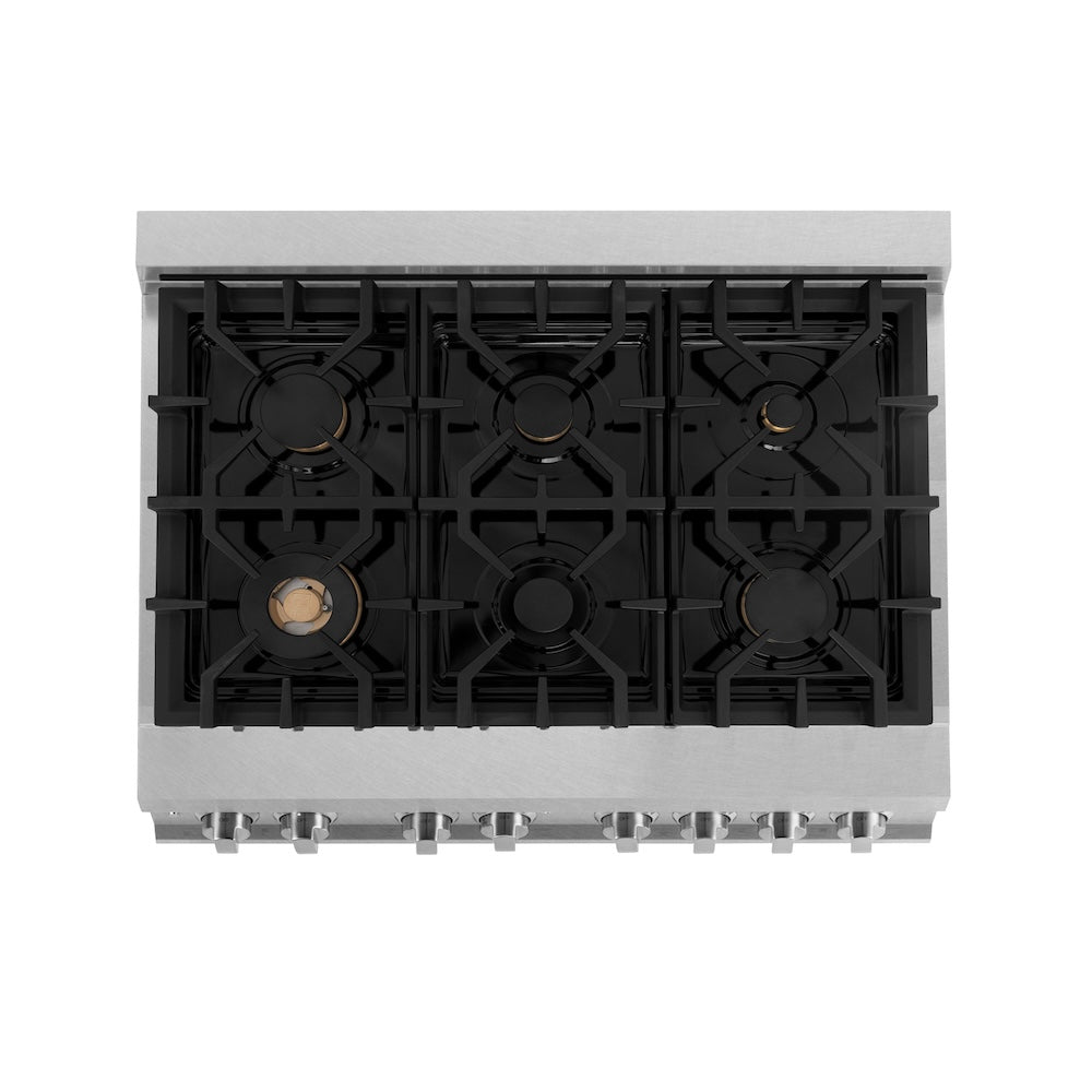 Autograph Edition 36 In. 4.6 Cu. Ft. Legacy Dual Fuel Range With 6 Burner Gas Cooktop And Electric Convection Oven In Satin Stainless Steel With Black Matte Door And Champagne Bronze Accents RASZBLM36CB