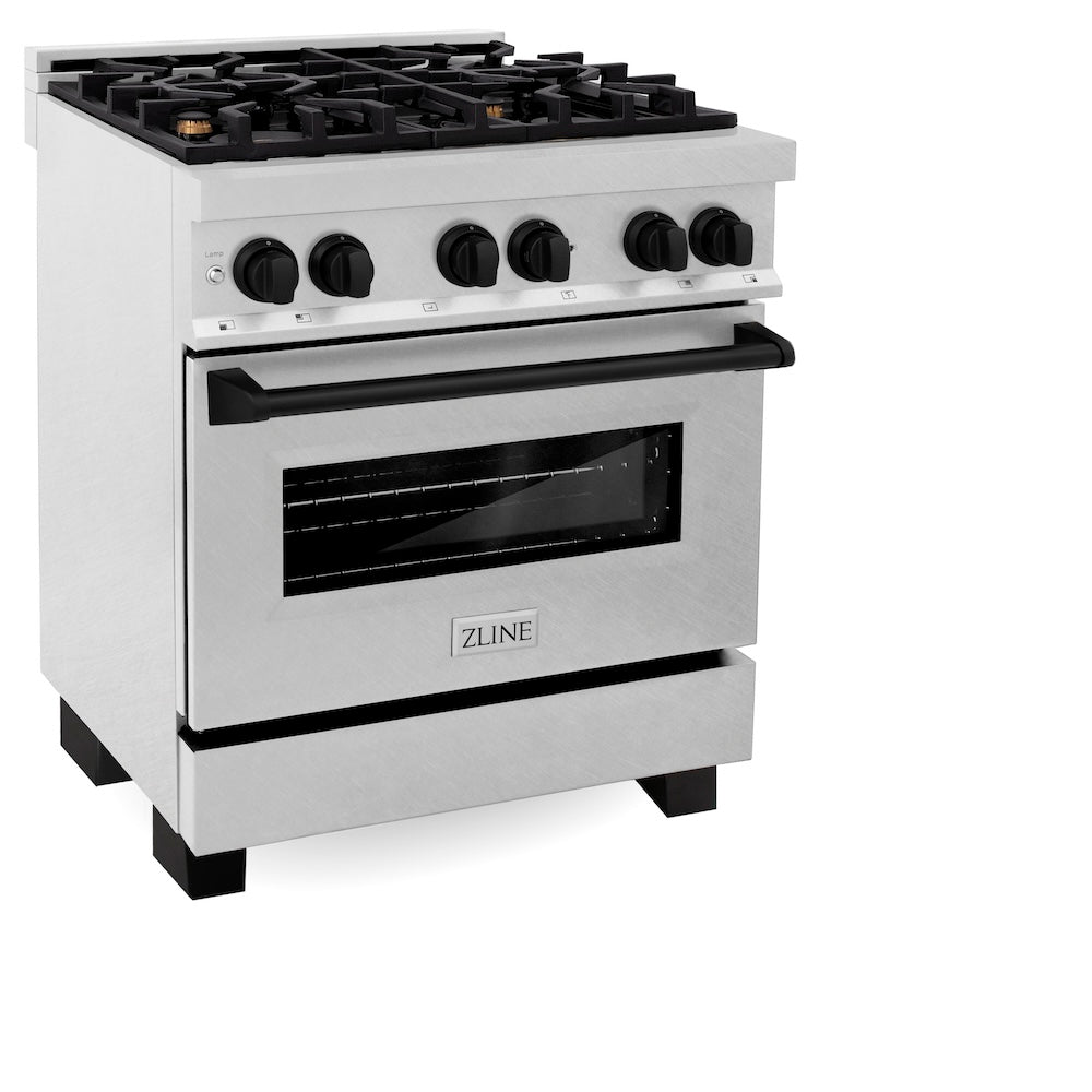 Autograph Edition 30 In. 4.0 Cu. Ft. Legacy Dual Fuel Range With 4 Burner Gas Cooktop And Electric Convection Oven In Satin Stainless Steel And Matte Black Accents RASZSN30MB