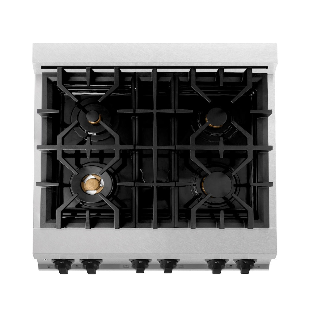 Autograph Edition 30 In. 4.0 Cu. Ft. Legacy Dual Fuel Range With 4 Burner Gas Cooktop And Electric Convection Oven In Satin Stainless Steel And Matte Black Accents RASZSN30MB