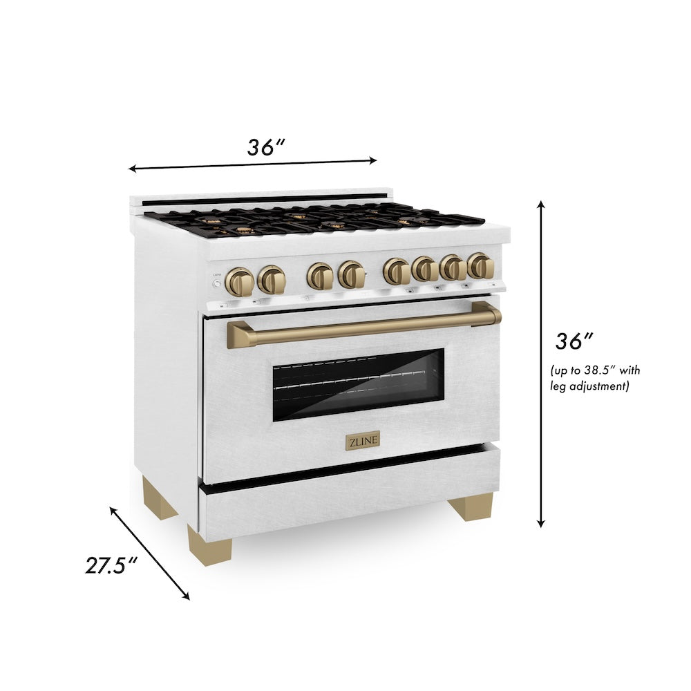 Autograph Edition 36 In. 4.6 Cu. Ft. Legacy Dual Fuel Range With 6 Burner Gas Cooktop And Electric Convection Oven In Satin Stainless Steel And Champagne Bronze Accents RASZSN36CB