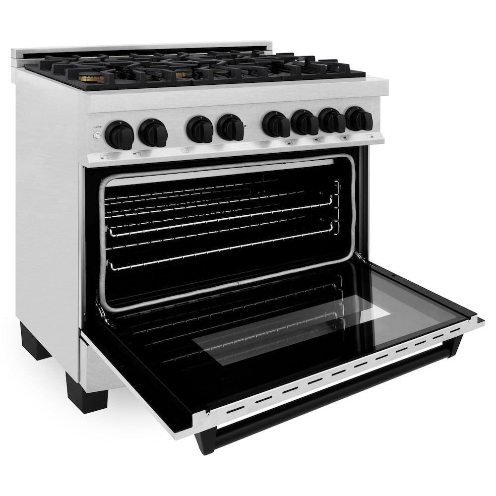 Autograph Edition 36 In. 4.6 Cu. Ft. Legacy Dual Fuel Range With 6 Burner Gas Cooktop And Electric Convection Oven In Satin Stainless Steel And Matte Black Accents RASZSN36MB