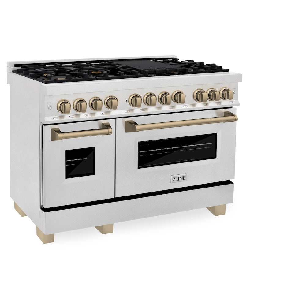 AutographEdition 48" 6.0 cu. ft. Dual Fuel Range with Gas Stove and Electric Oven in Fingerprint Resistant Stainless Steel with Champagne Bronze Accents RASZSN48CB