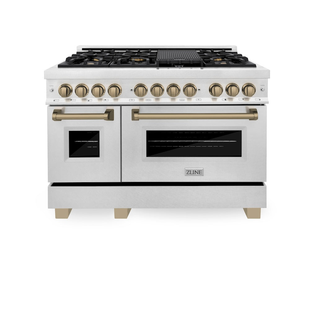 AutographEdition 48" 6.0 cu. ft. Dual Fuel Range with Gas Stove and Electric Oven in Fingerprint Resistant Stainless Steel with Champagne Bronze Accents RASZSN48CB