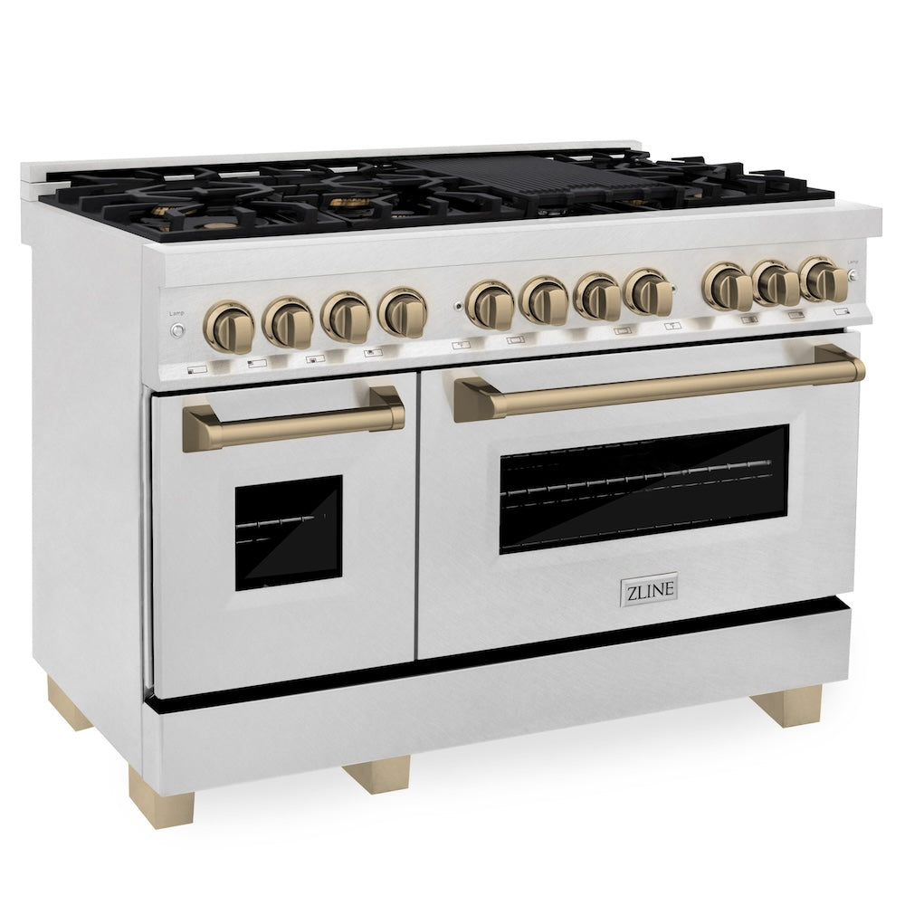 AutographEdition 48" 6.0 cu. ft. Dual Fuel Range with Gas Stove and Electric Oven in Fingerprint Resistant Stainless Steel with Champagne Bronze Accents RASZSN48CB