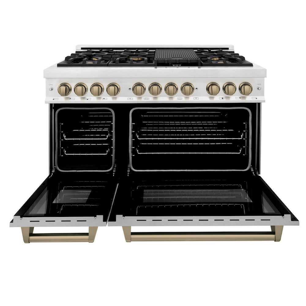 AutographEdition 48" 6.0 cu. ft. Dual Fuel Range with Gas Stove and Electric Oven in Fingerprint Resistant Stainless Steel with Champagne Bronze Accents RASZSN48CB