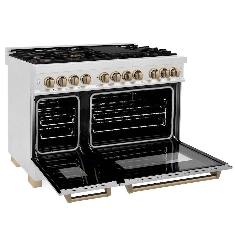 AutographEdition 48" 6.0 cu. ft. Dual Fuel Range with Gas Stove and Electric Oven in Fingerprint Resistant Stainless Steel with Champagne Bronze Accents RASZSN48CB