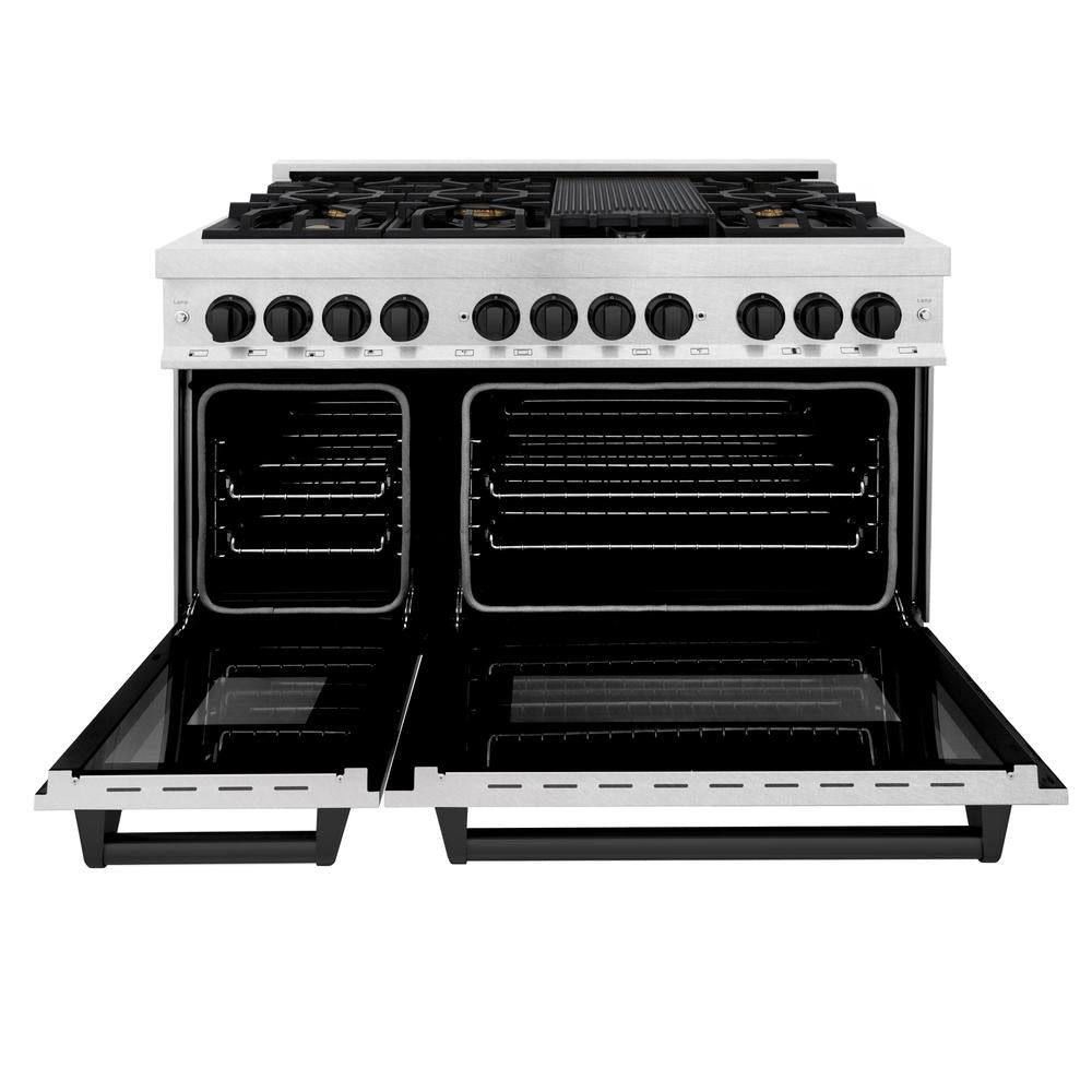 Autograph Edition 48 In. 6.0 Cu. Ft. Legacy Dual Fuel Range With 7 Burner Gas Cooktop And 2 Electric Ovens In Satin Stainless Steel And Matte Black Accents RASZSN48MB