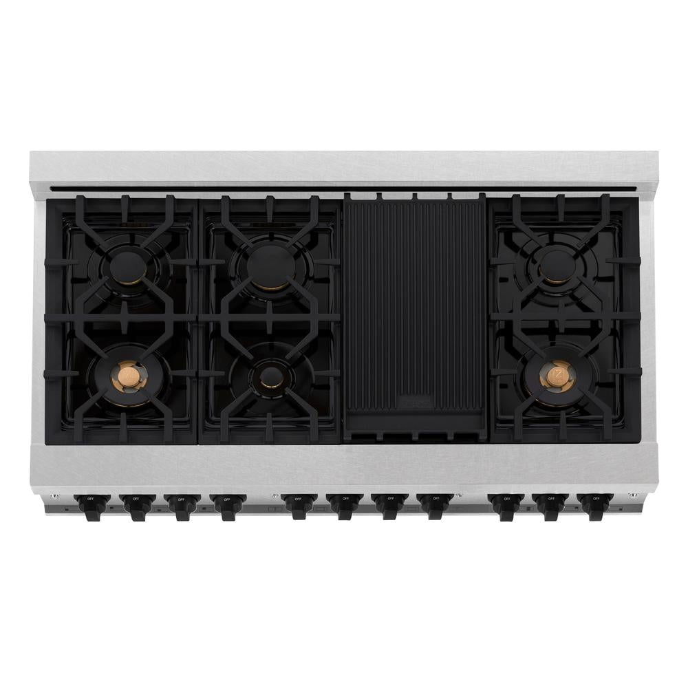 Autograph Edition 48 In. 6.0 Cu. Ft. Legacy Dual Fuel Range With 7 Burner Gas Cooktop And 2 Electric Ovens In Satin Stainless Steel And Matte Black Accents RASZSN48MB