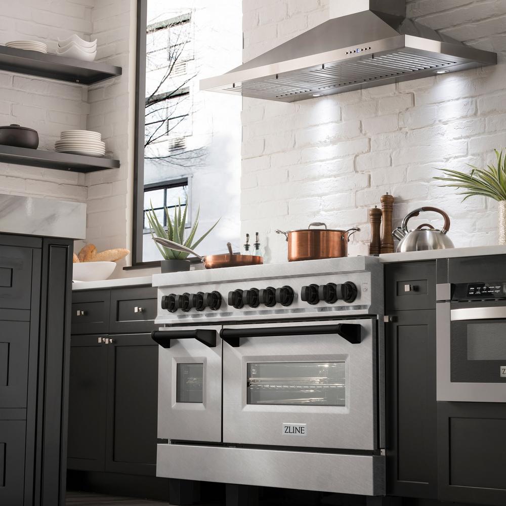 Autograph Edition 48 In. 6.0 Cu. Ft. Legacy Dual Fuel Range With 7 Burner Gas Cooktop And 2 Electric Ovens In Satin Stainless Steel And Matte Black Accents RASZSN48MB