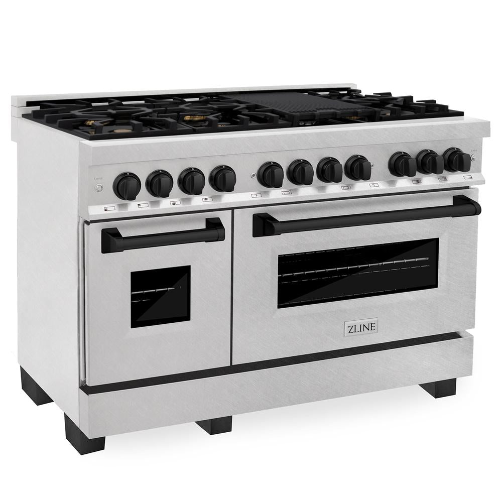 Autograph Edition 48 In. 6.0 Cu. Ft. Legacy Dual Fuel Range With 7 Burner Gas Cooktop And 2 Electric Ovens In Satin Stainless Steel And Matte Black Accents RASZSN48MB