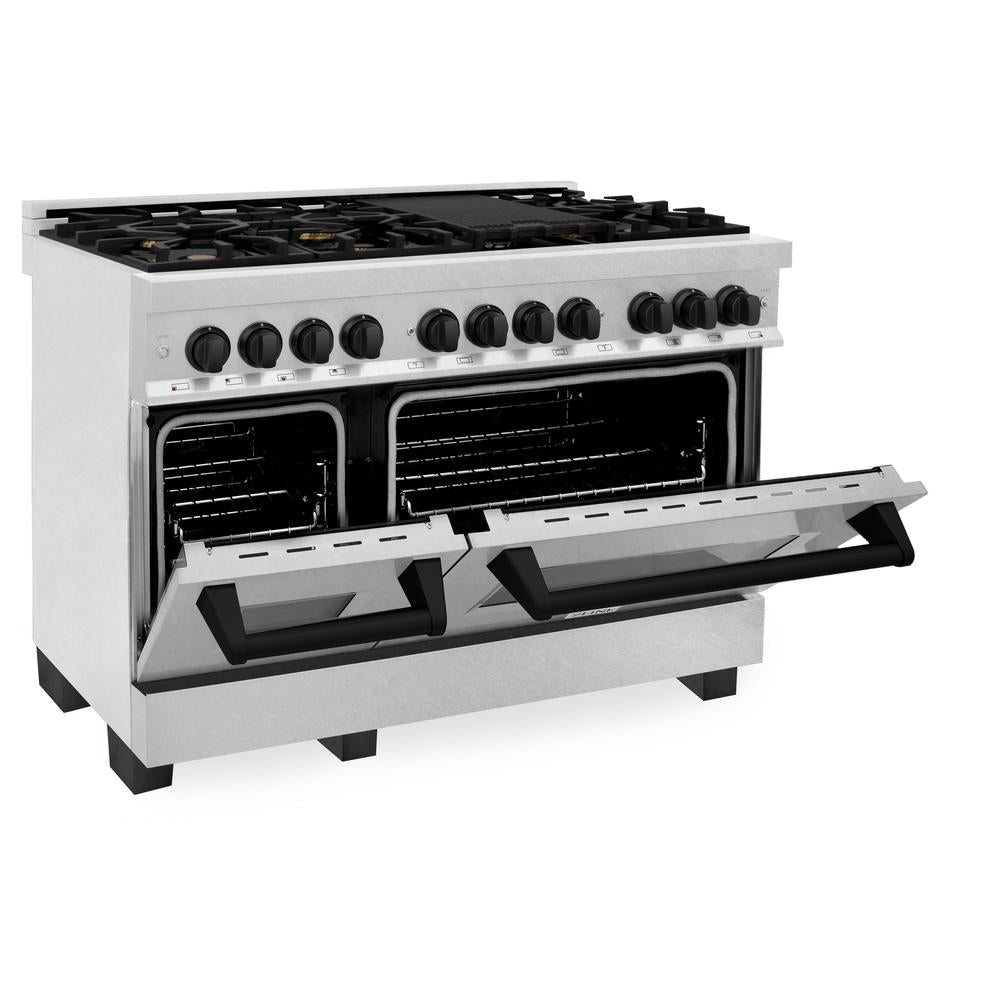 Autograph Edition 48 In. 6.0 Cu. Ft. Legacy Dual Fuel Range With 7 Burner Gas Cooktop And 2 Electric Ovens In Satin Stainless Steel And Matte Black Accents RASZSN48MB