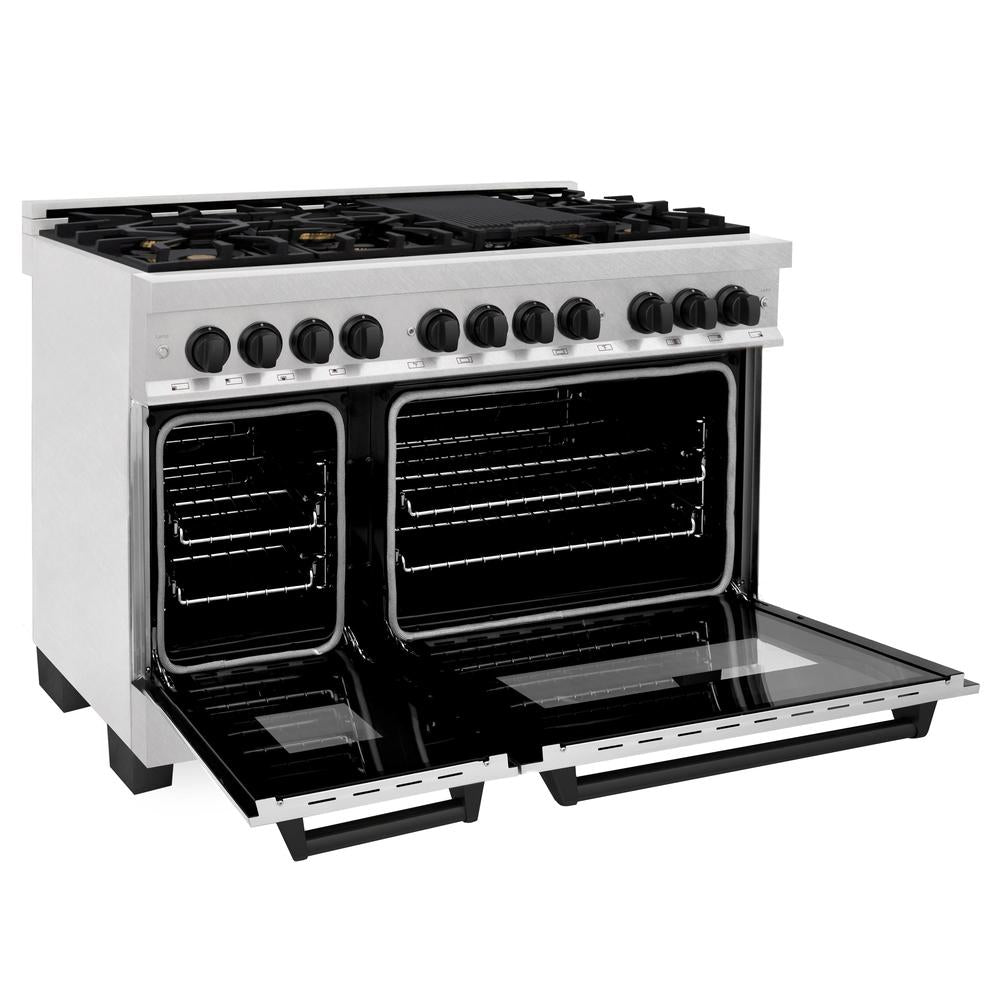 Autograph Edition 48 In. 6.0 Cu. Ft. Legacy Dual Fuel Range With 7 Burner Gas Cooktop And 2 Electric Ovens In Satin Stainless Steel And Matte Black Accents RASZSN48MB