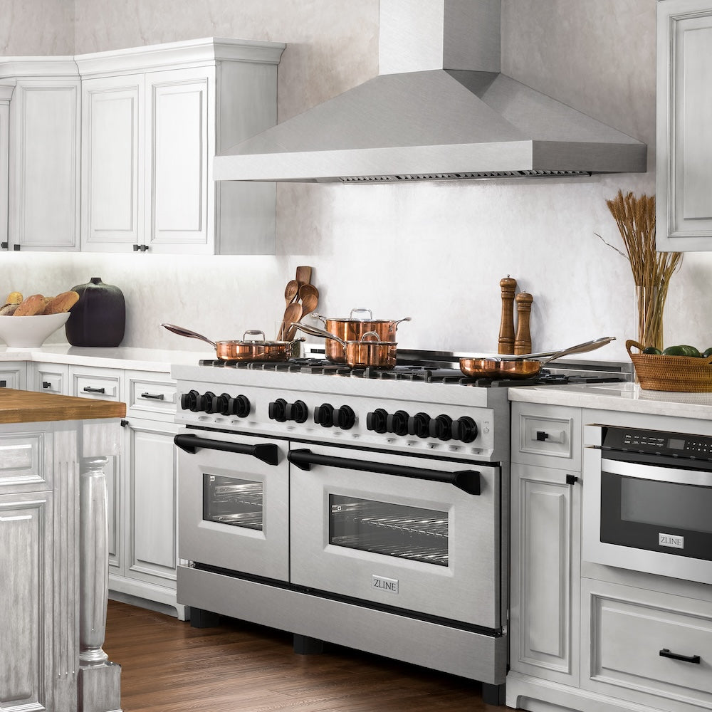 Autograph Edition 60 In. 7.4 Cu. Ft. Legacy Dual Fuel Range With 9 Burner Gas Cooktop And 2 Electric Convection Ovens In Satin Stainless Steel And Matte Black Accents RASZSN60MB