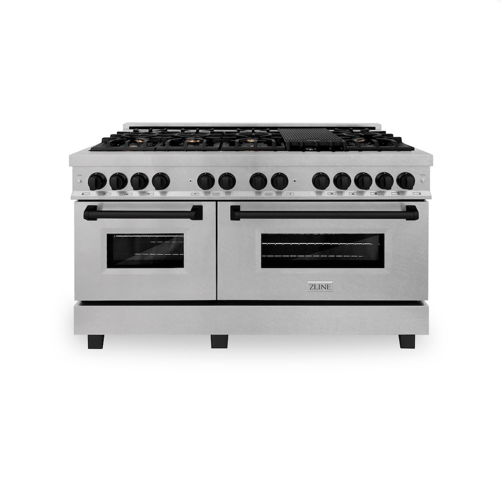 Autograph Edition 60 In. 7.4 Cu. Ft. Legacy Dual Fuel Range With 9 Burner Gas Cooktop And 2 Electric Convection Ovens In Satin Stainless Steel And Matte Black Accents RASZSN60MB