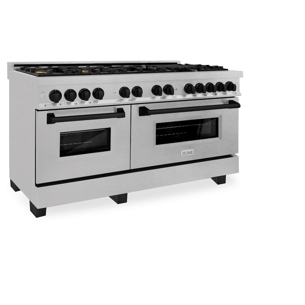 Autograph Edition 60 In. 7.4 Cu. Ft. Legacy Dual Fuel Range With 9 Burner Gas Cooktop And 2 Electric Convection Ovens In Satin Stainless Steel And Matte Black Accents RASZSN60MB
