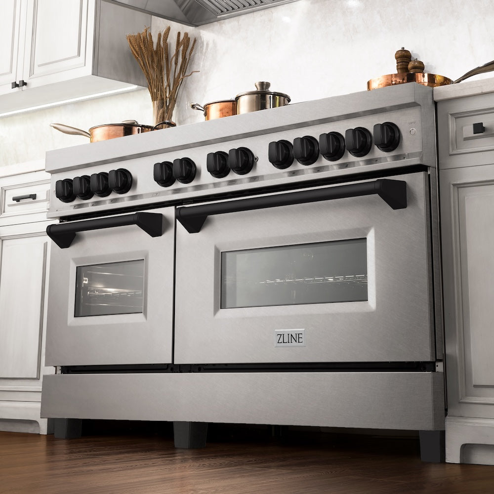 Autograph Edition 60 In. 7.4 Cu. Ft. Legacy Dual Fuel Range With 9 Burner Gas Cooktop And 2 Electric Convection Ovens In Satin Stainless Steel And Matte Black Accents RASZSN60MB