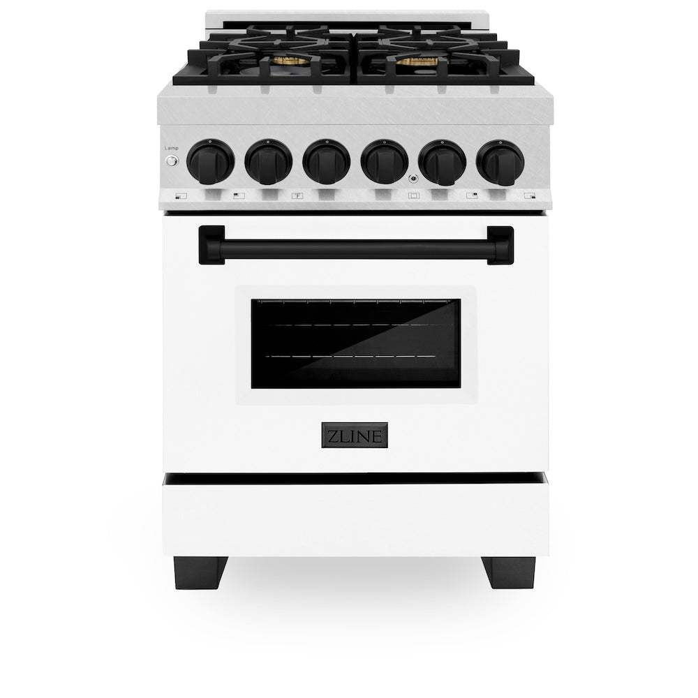 Autograph Edition 24 In. 2.8 Cu. Ft. Legacy Dual Fuel Range With 4 Burner Gas Cooktop And Electric Convection Oven In Satin Stainless Steel With White Matte Door And Matte Black Accents RASZWM24MB