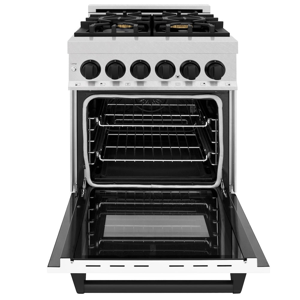 Autograph Edition 24 In. 2.8 Cu. Ft. Legacy Dual Fuel Range With 4 Burner Gas Cooktop And Electric Convection Oven In Satin Stainless Steel With White Matte Door And Matte Black Accents RASZWM24MB