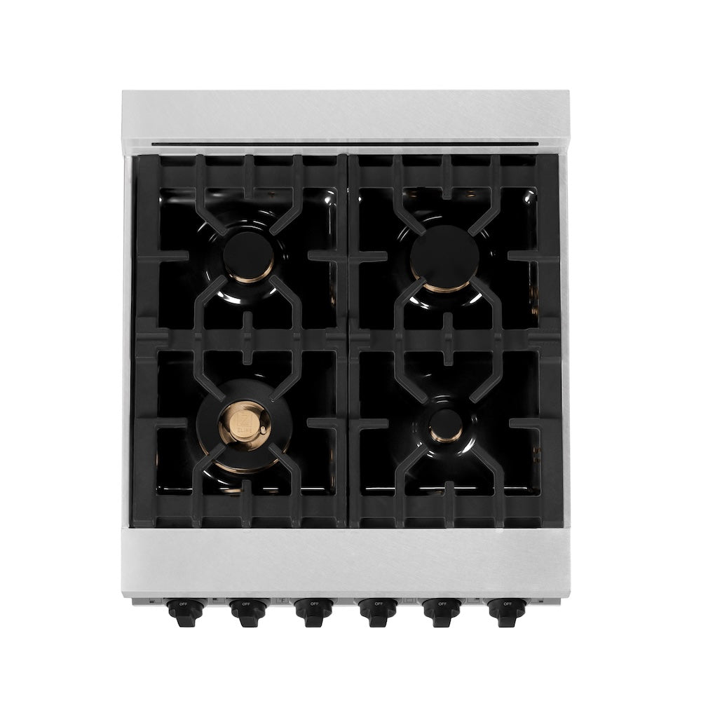 Autograph Edition 24 In. 2.8 Cu. Ft. Legacy Dual Fuel Range With 4 Burner Gas Cooktop And Electric Convection Oven In Satin Stainless Steel With White Matte Door And Matte Black Accents RASZWM24MB