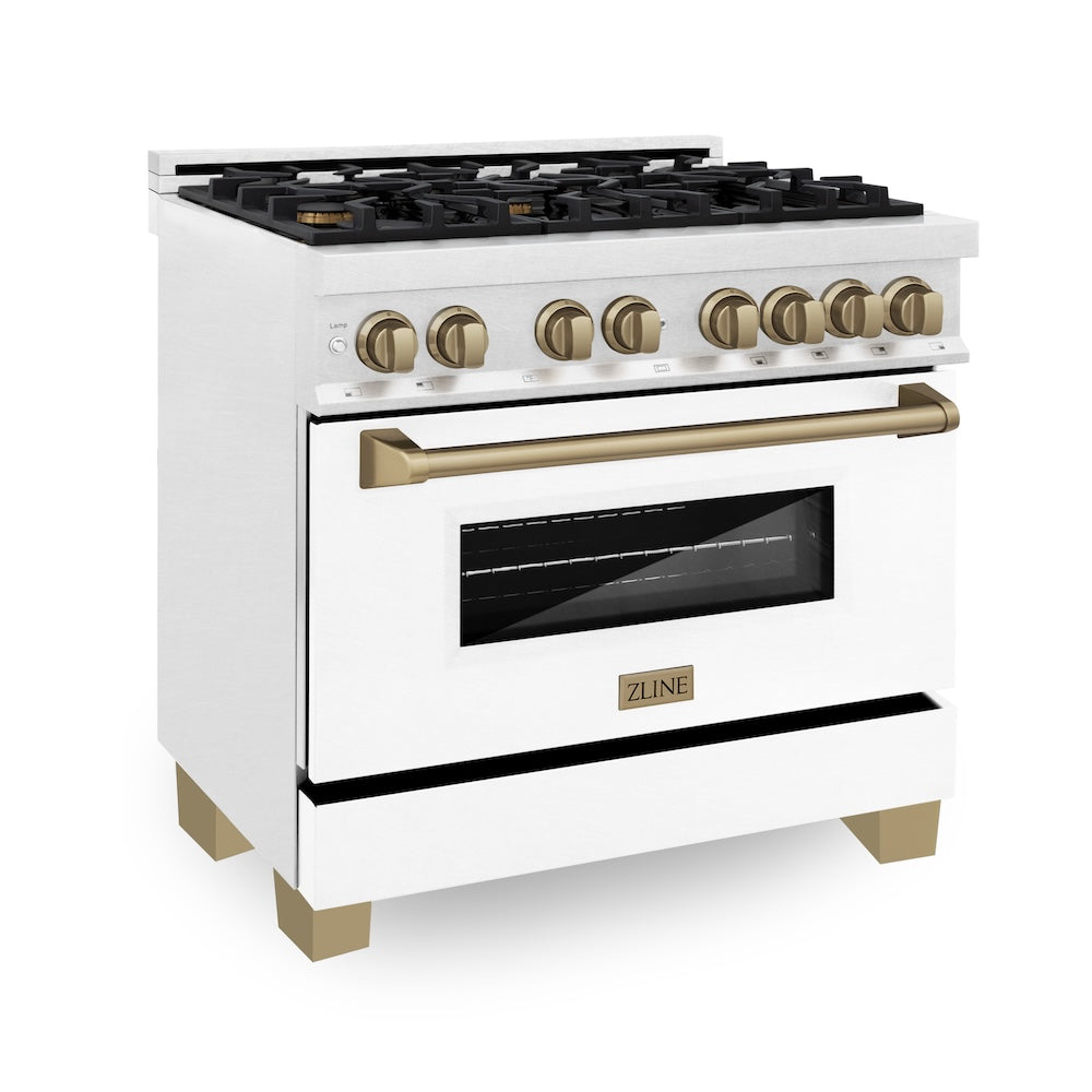 Autograph Edition 36" 4.6 cu. ft. Dual Fuel Range with Gas Stove and Electric Oven with White Matte Door and Champagne Bronze Accents RASZWM36CB