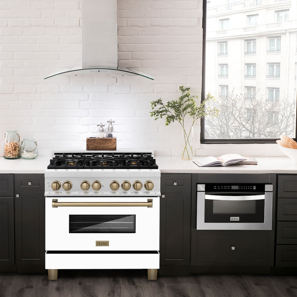 Autograph Edition 36" 4.6 cu. ft. Dual Fuel Range with Gas Stove and Electric Oven with White Matte Door and Champagne Bronze Accents RASZWM36CB