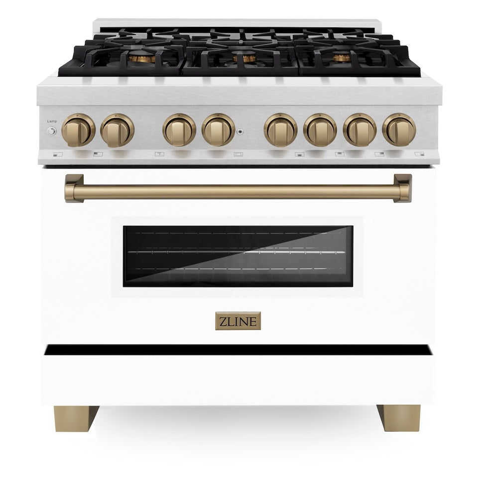 Autograph Edition 36" 4.6 cu. ft. Dual Fuel Range with Gas Stove and Electric Oven with White Matte Door and Champagne Bronze Accents RASZWM36CB