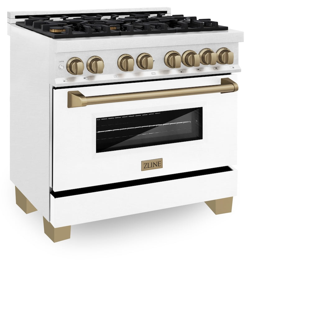 Autograph Edition 36" 4.6 cu. ft. Dual Fuel Range with Gas Stove and Electric Oven with White Matte Door and Champagne Bronze Accents RASZWM36CB