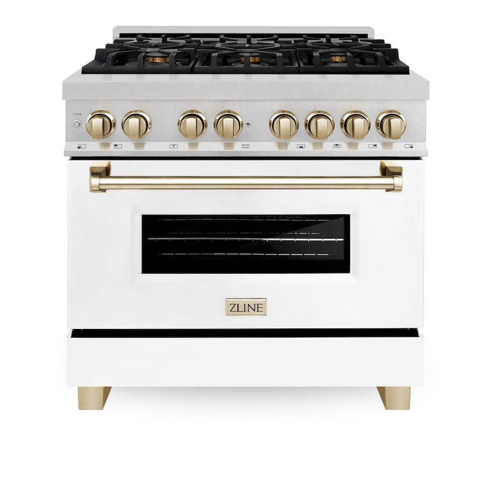 Autograph Edition 36" 4.6 cu. ft. Dual Fuel Range with Gas Stove and Electric Oven with White Matte Door and Gold Accents RASZWM36G