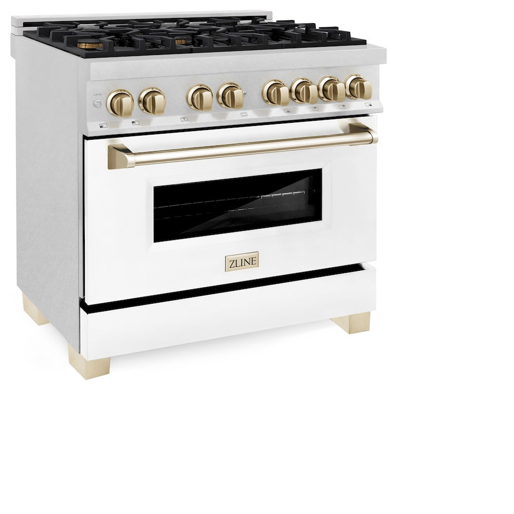 Autograph Edition 36" 4.6 cu. ft. Dual Fuel Range with Gas Stove and Electric Oven with White Matte Door and Gold Accents RASZWM36G