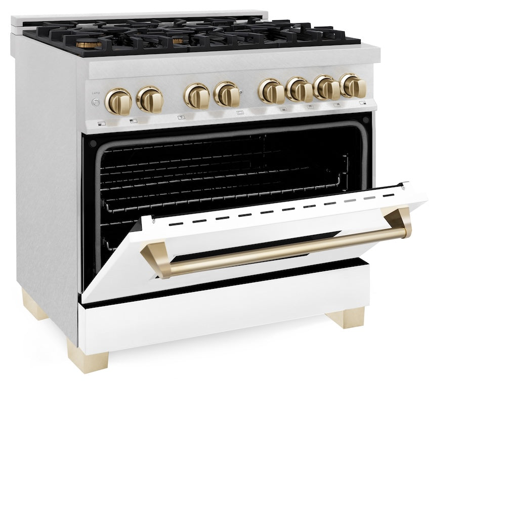 Autograph Edition 36" 4.6 cu. ft. Dual Fuel Range with Gas Stove and Electric Oven with White Matte Door and Gold Accents RASZWM36G