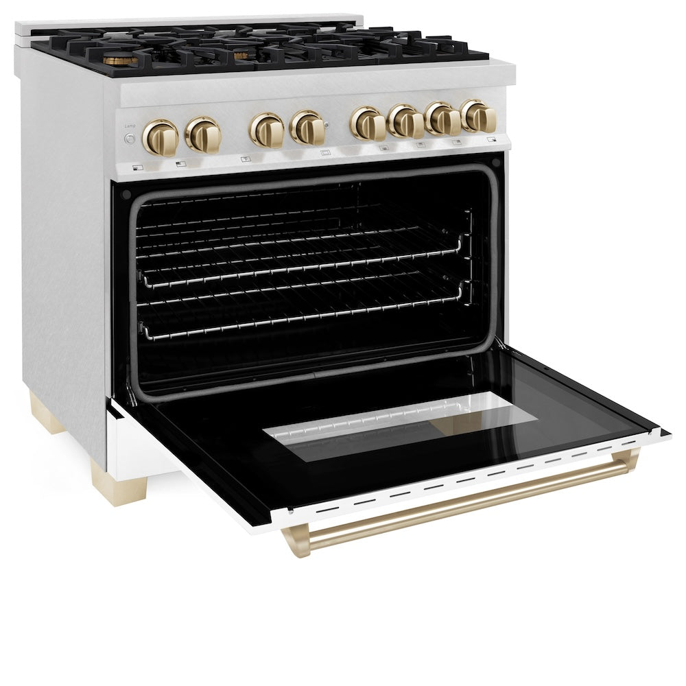 Autograph Edition 36" 4.6 cu. ft. Dual Fuel Range with Gas Stove and Electric Oven with White Matte Door and Gold Accents RASZWM36G