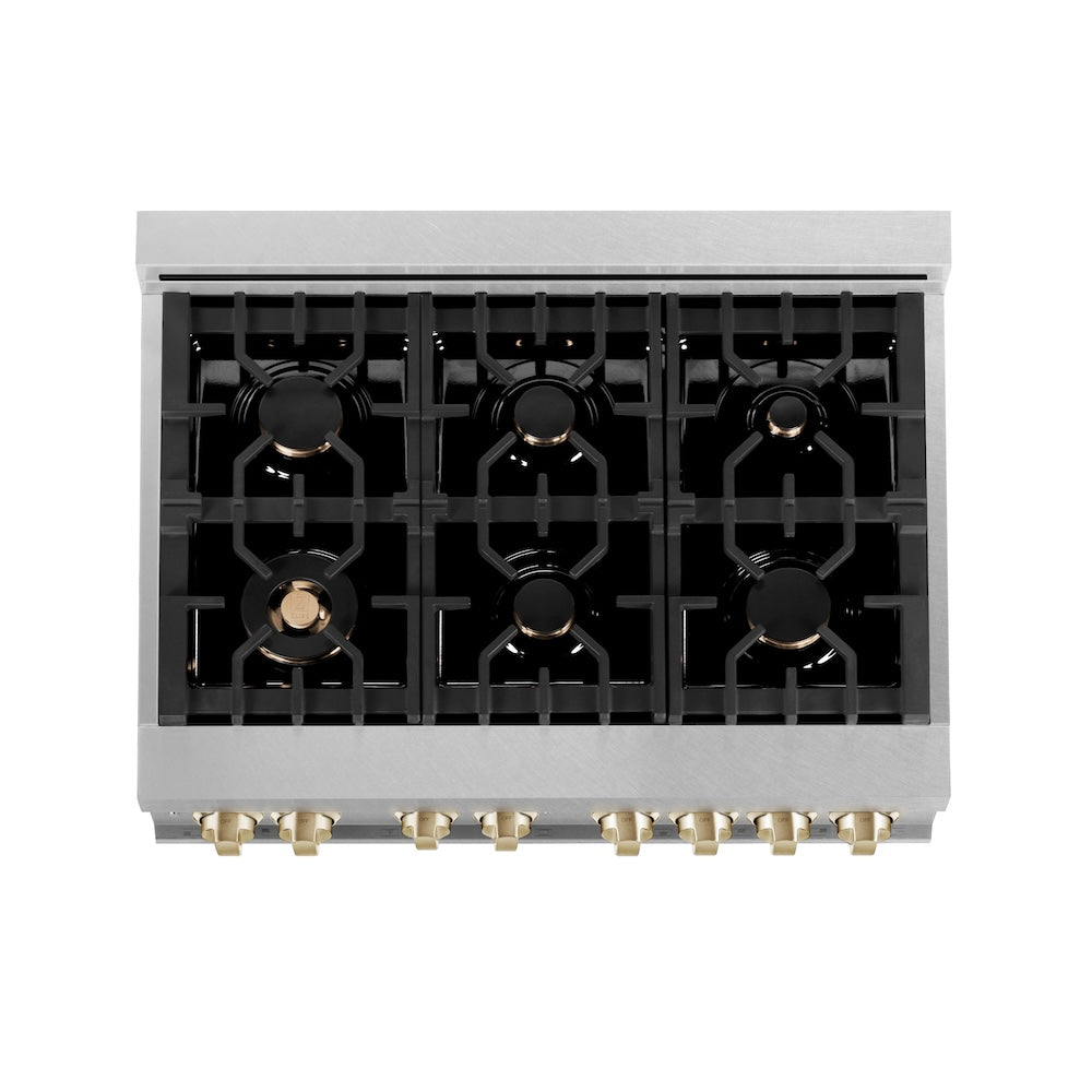 Autograph Edition 36" 4.6 cu. ft. Dual Fuel Range with Gas Stove and Electric Oven with White Matte Door and Gold Accents RASZWM36G