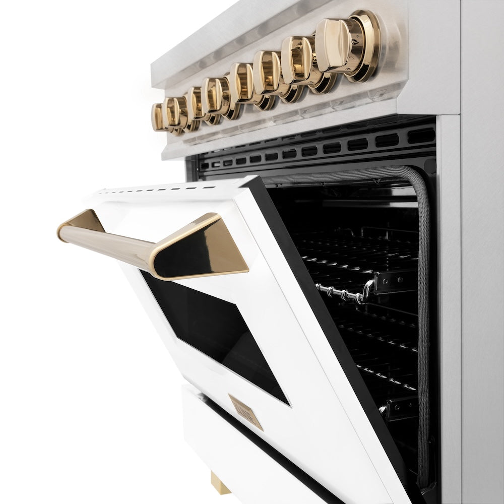 Autograph Edition 36" 4.6 cu. ft. Dual Fuel Range with Gas Stove and Electric Oven with White Matte Door and Gold Accents RASZWM36G