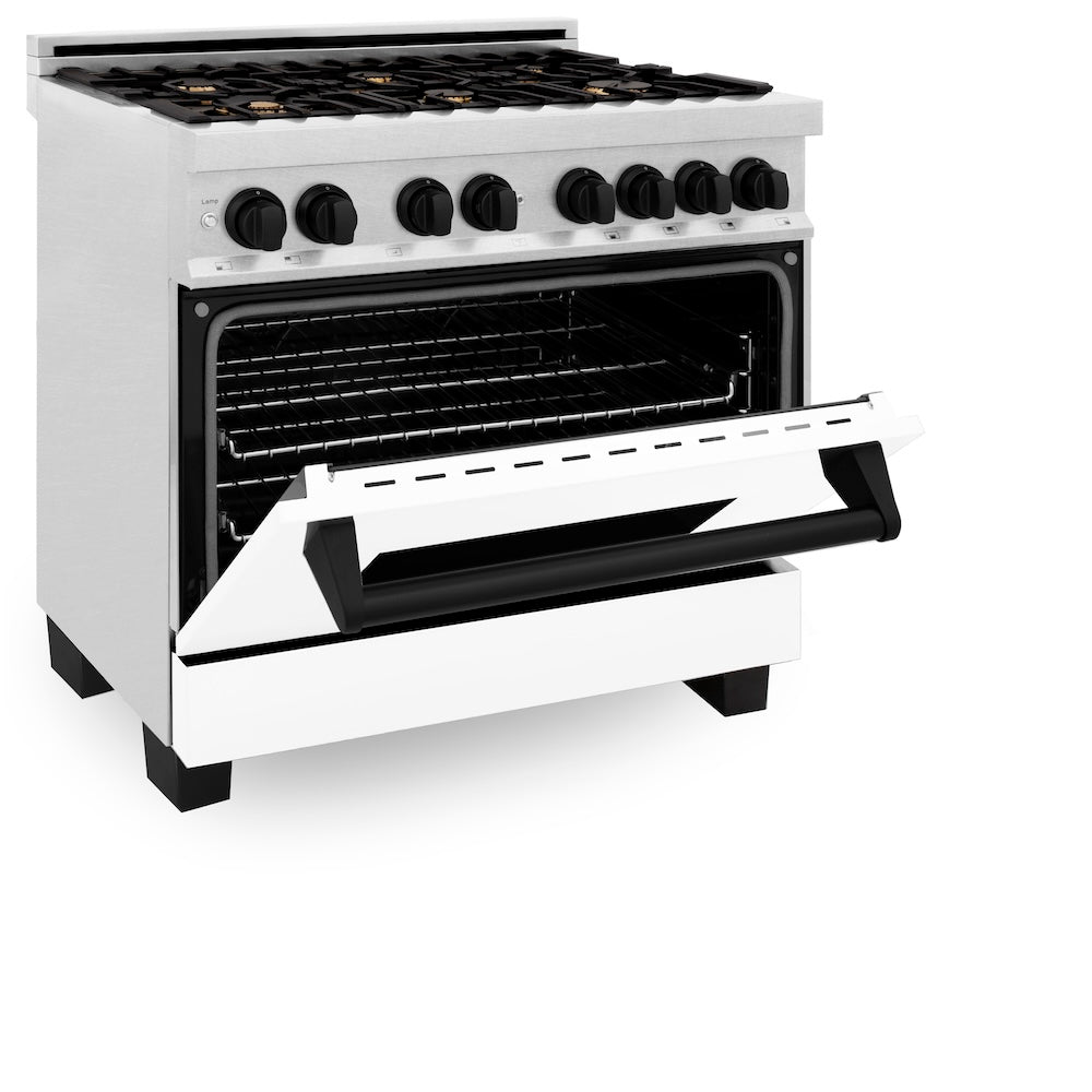 Autograph Edition 36 In. 4.6 Cu. Ft. Legacy Dual Fuel Range With 6 Burner Gas Cooktop And Electric Convection Oven In Satin Stainless Steel With White Matte Door And Matte Black Accents RASZWM36MB