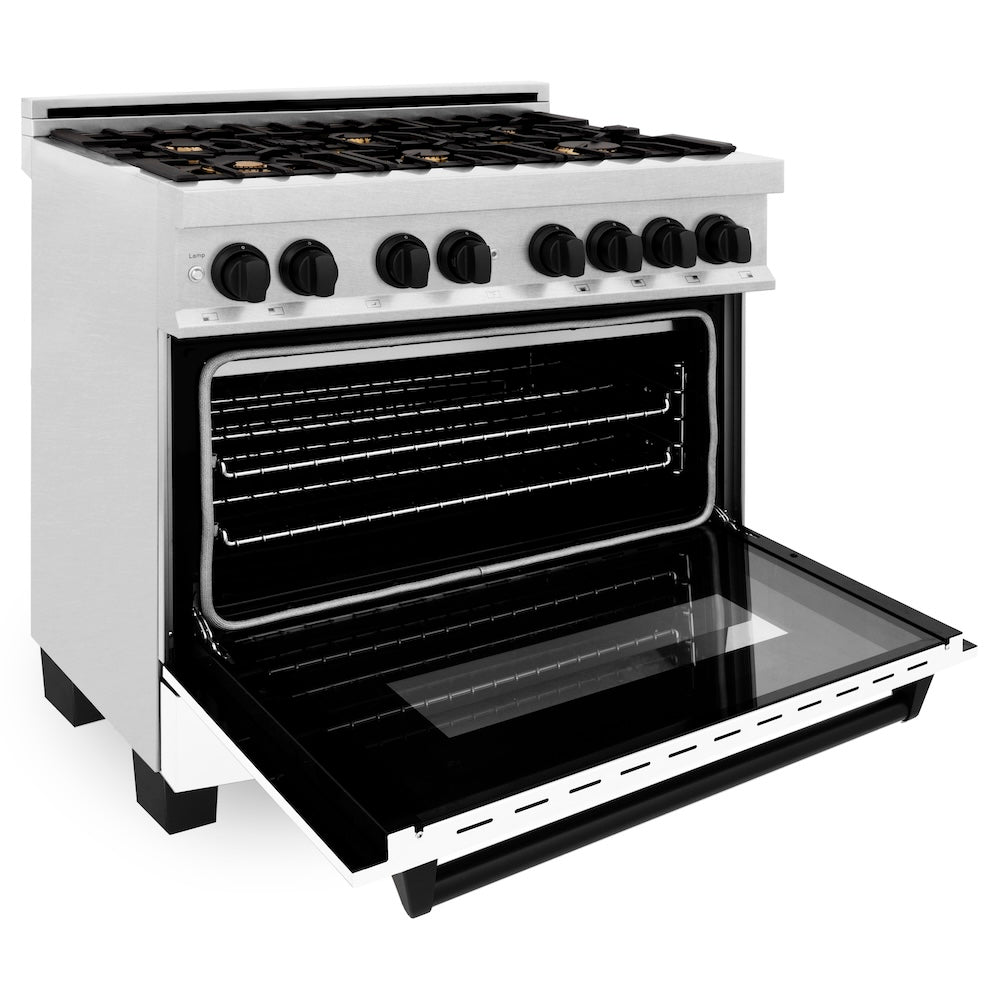 Autograph Edition 36 In. 4.6 Cu. Ft. Legacy Dual Fuel Range With 6 Burner Gas Cooktop And Electric Convection Oven In Satin Stainless Steel With White Matte Door And Matte Black Accents RASZWM36MB
