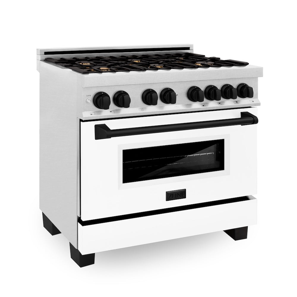 Autograph Edition 36 In. 4.6 Cu. Ft. Legacy Dual Fuel Range With 6 Burner Gas Cooktop And Electric Convection Oven In Satin Stainless Steel With White Matte Door And Matte Black Accents RASZWM36MB