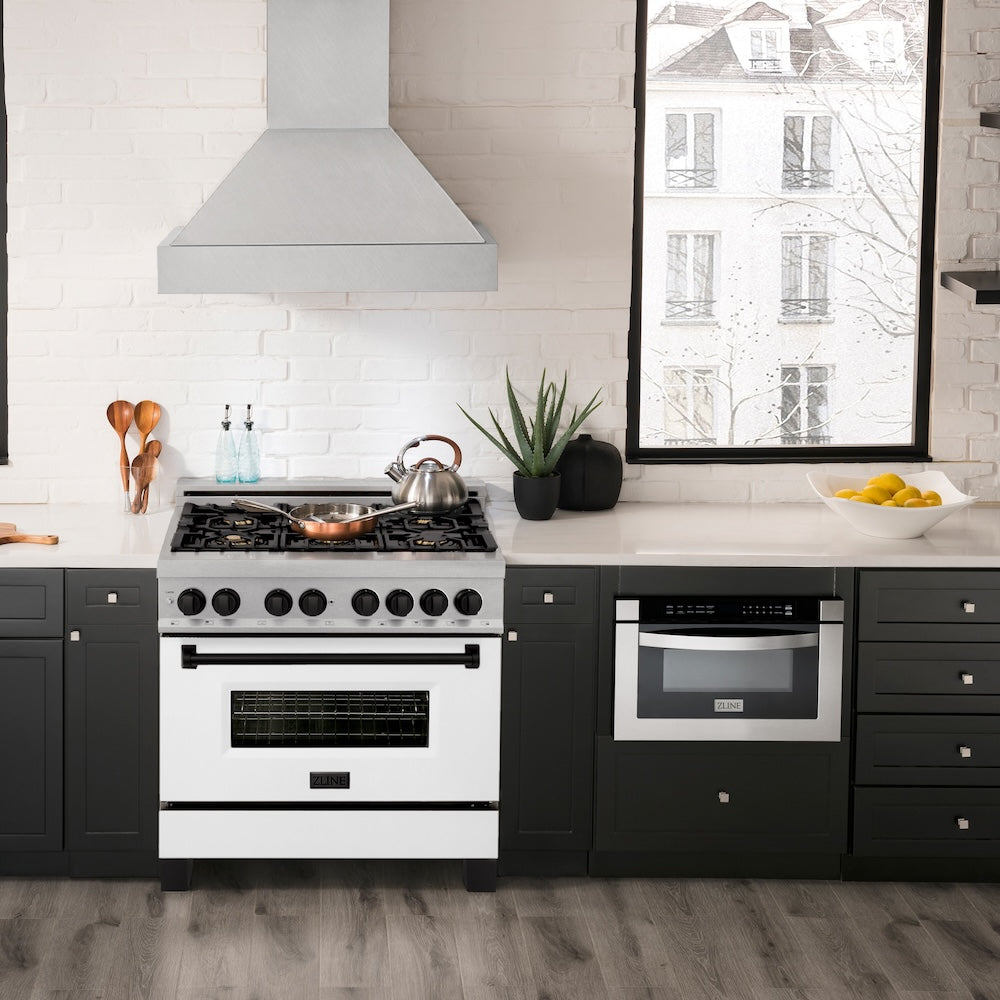 Autograph Edition 36 In. 4.6 Cu. Ft. Legacy Dual Fuel Range With 6 Burner Gas Cooktop And Electric Convection Oven In Satin Stainless Steel With White Matte Door And Matte Black Accents RASZWM36MB