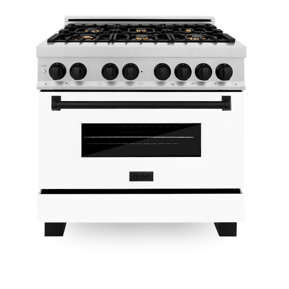 Autograph Edition 36 In. 4.6 Cu. Ft. Legacy Dual Fuel Range With 6 Burner Gas Cooktop And Electric Convection Oven In Satin Stainless Steel With White Matte Door And Matte Black Accents RASZWM36MB