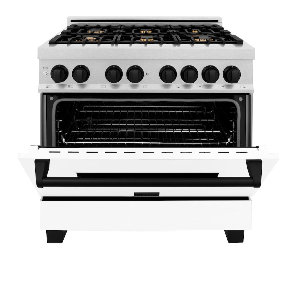 Autograph Edition 36 In. 4.6 Cu. Ft. Legacy Dual Fuel Range With 6 Burner Gas Cooktop And Electric Convection Oven In Satin Stainless Steel With White Matte Door And Matte Black Accents RASZWM36MB