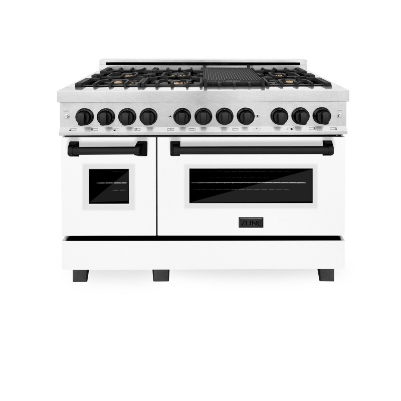 Autograph Edition 48" 6.0 cu. ft. Dual Fuel Range with Gas Stove and Electric Oven with White Matte Door and Matte Black Accents RASZWM48MB