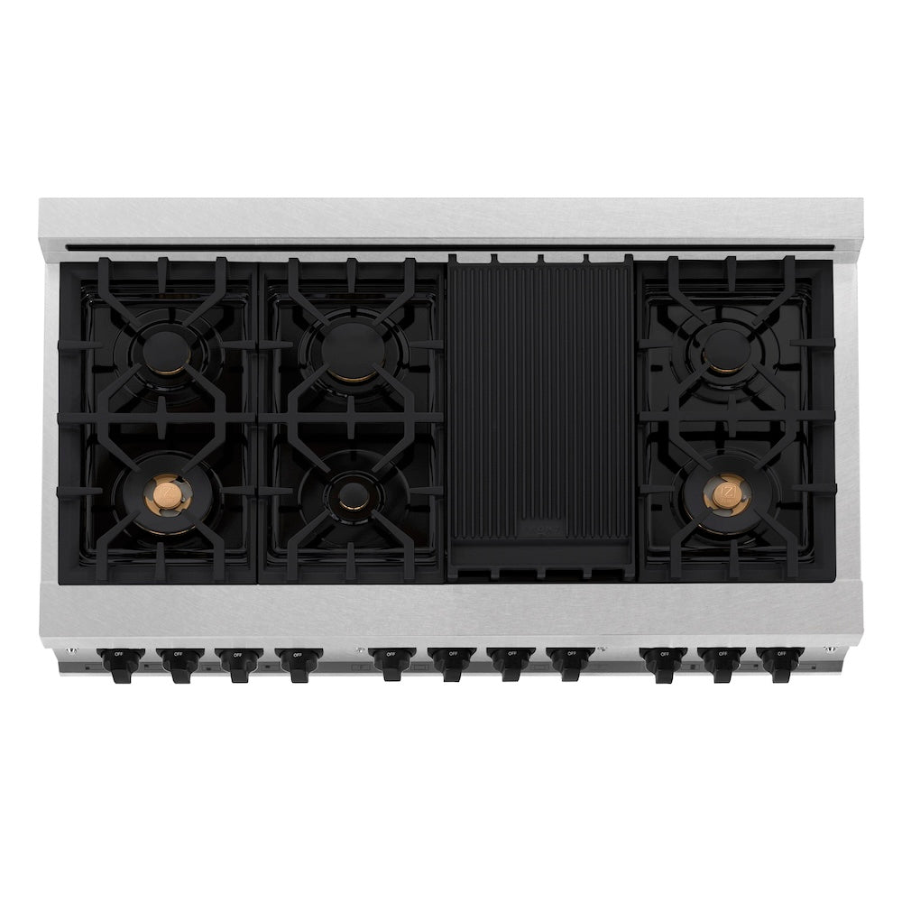 Autograph Edition 48 In. 6.0 Cu. Ft. Legacy Dual Fuel Range With 7 Burner Gas Cooktop And 2 Electric Ovens In Satin Stainless Steel With White Matte Doors And Matte Black Accents RASZWM48MB