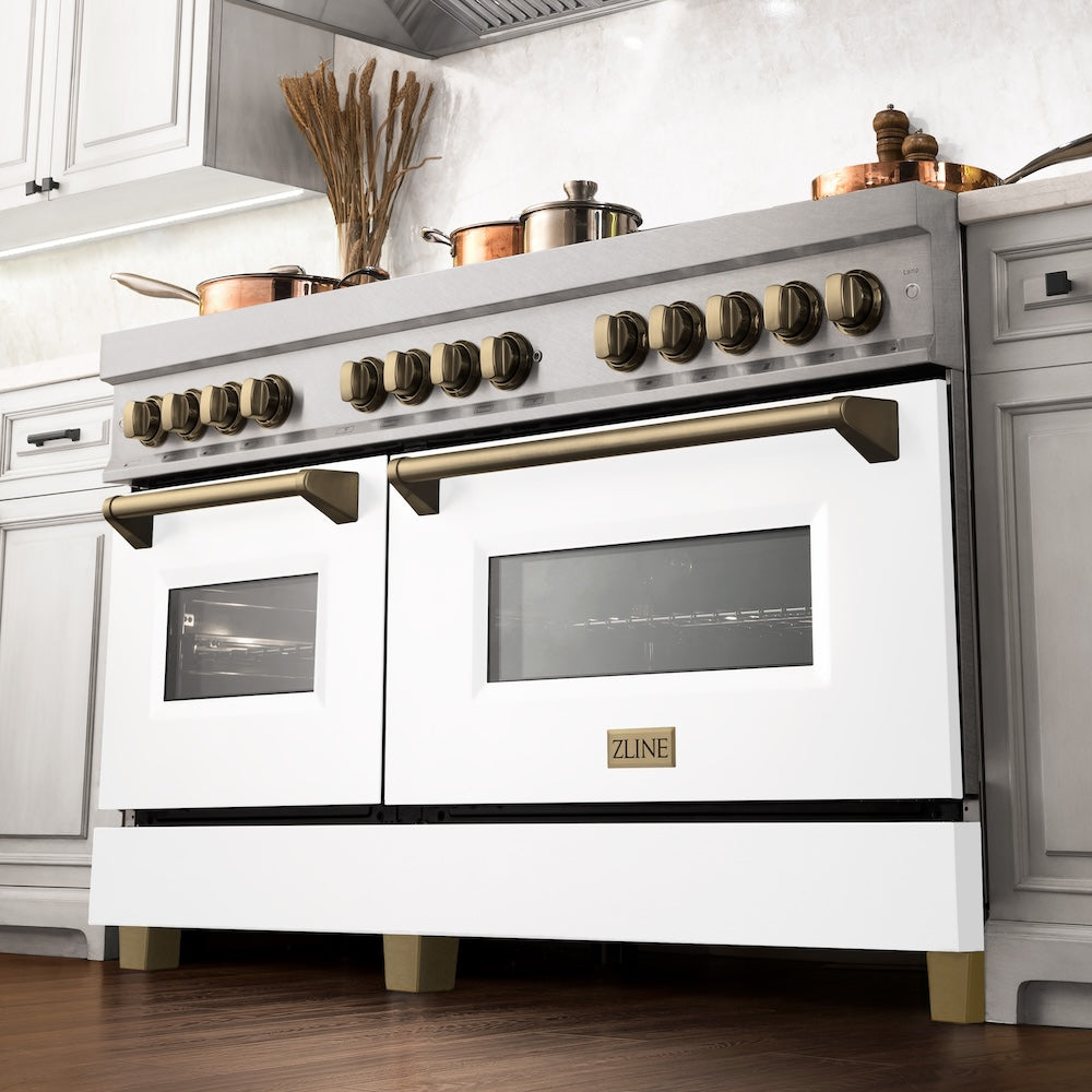 Autograph Edition 60" 7.4 cu. ft. Dual Fuel Range with Gas Stove and Electric Oven with White Matte Door and Champagne Bronze Accents RASZWM60CB