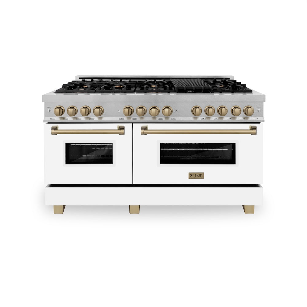 Autograph Edition 60" 7.4 cu. ft. Dual Fuel Range with Gas Stove and Electric Oven with White Matte Door and Champagne Bronze Accents RASZWM60CB