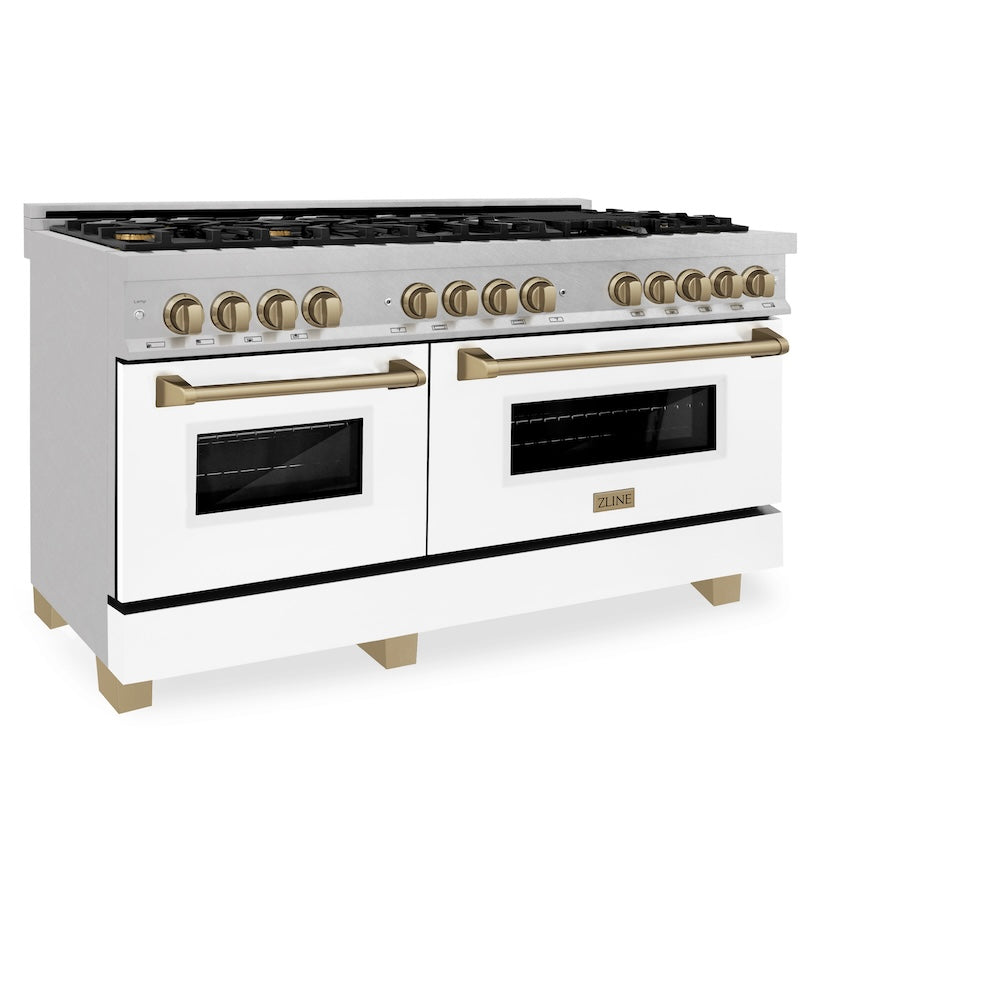 Autograph Edition 60" 7.4 cu. ft. Dual Fuel Range with Gas Stove and Electric Oven with White Matte Door and Champagne Bronze Accents RASZWM60CB