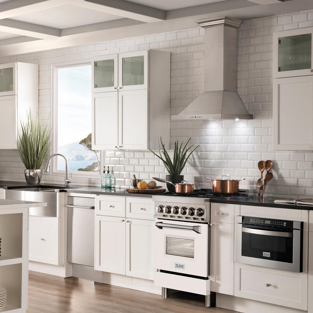 24 In. 2.8 Cu. Ft. Legacy Dual Fuel Range With 4 Burner Gas Cooktop And Electric Convection Oven In Stainless Steel And White Matte Door RAWM24