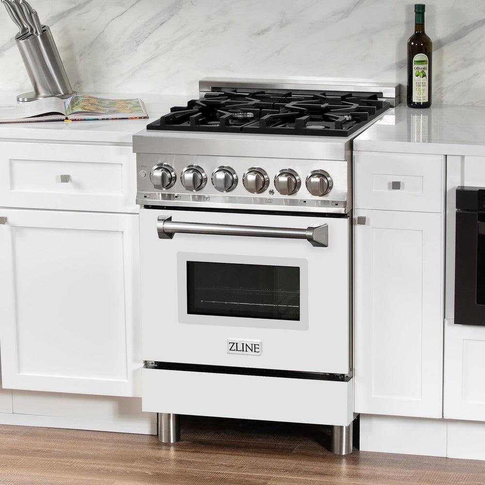 24 In. 2.8 Cu. Ft. Legacy Dual Fuel Range With 4 Burner Gas Cooktop And Electric Convection Oven In Stainless Steel And White Matte Door RAWM24